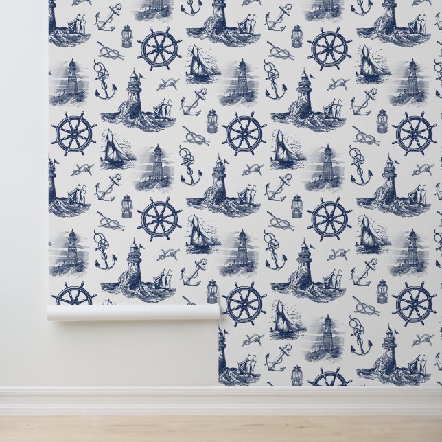Nautical Lighthouses Navy Blue White Wallpaper (Application)
