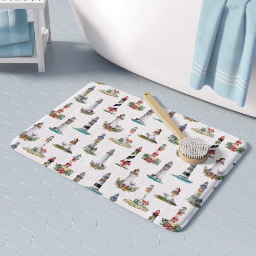 Nautical Ligthhouse Coastal Christmas Bath Mat