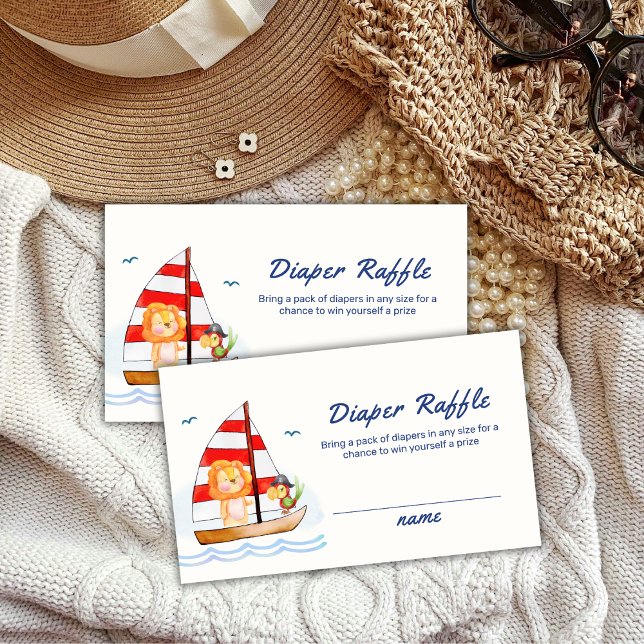 Nautical Lion Sailboat Diaper Raffle Baby Shower  Enclosure Card (Nautical Lion Sailboat Diaper Raffle Baby Shower Enclosure Card)