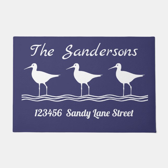 Nautical Lite Navy Blue White  Sandpipers Doormat (Front)