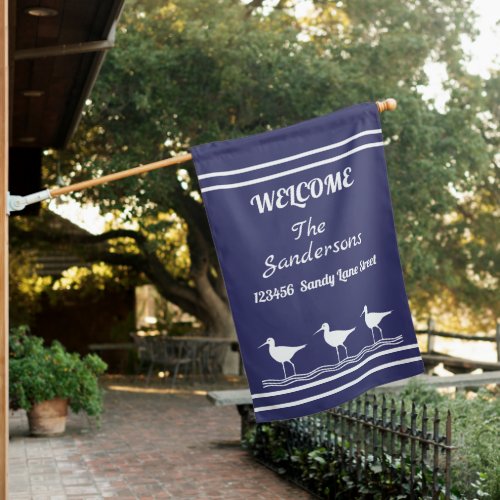 Nautical Lite Navy Blue White  Sandpipers  House Flag