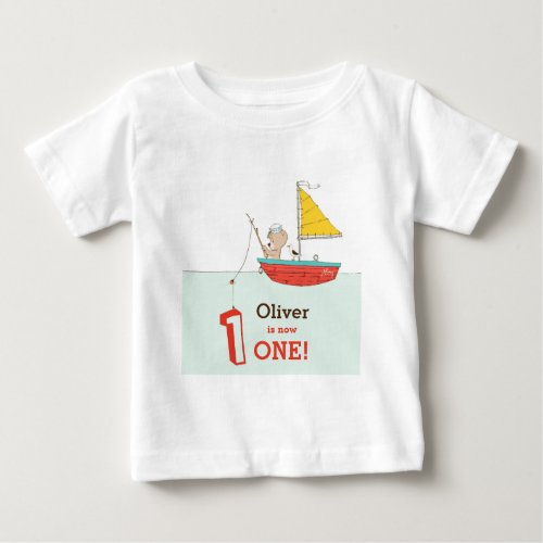 Nautical little sailor bear first birthday baby T_Shirt