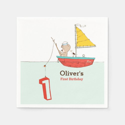 Nautical little sailor bear first birthday napkins