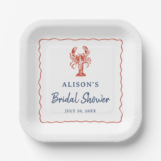 Nautical Lobster Coastal Bridal Shower  Paper Plates (Front)