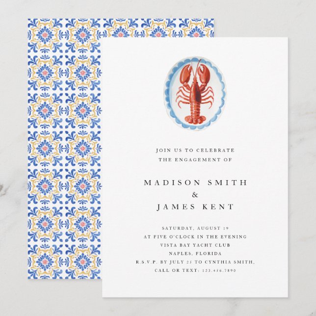 Nautical Lobster Italian Style Engagement Party Invitation (Front/Back)