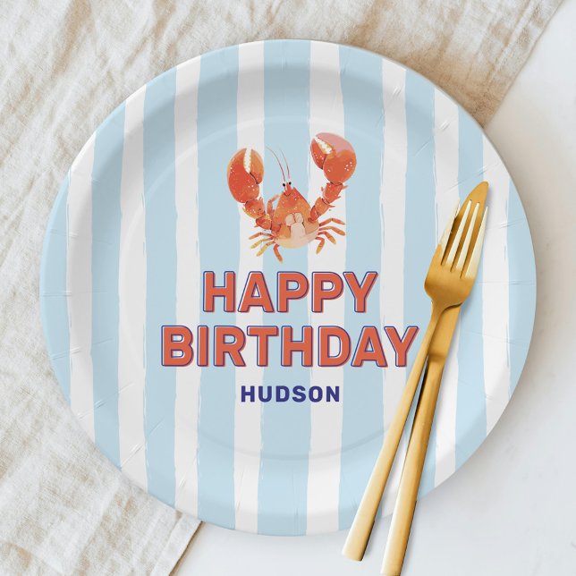 Nautical Lobster Kids Happy Birthday Paper Plates (Creator Uploaded)