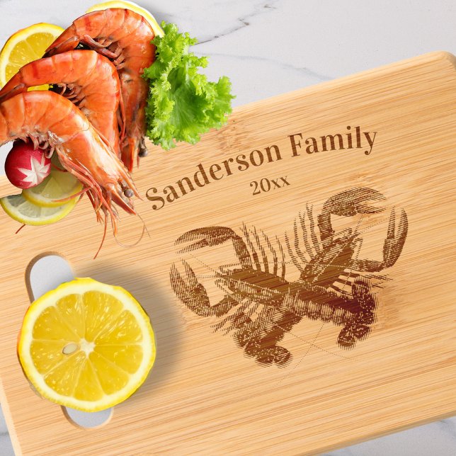 Nautical Lobster Monogram Charcuterie Bar Cheese  Engraved Cutting Board (Creator Uploaded)