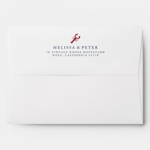 Nautical Lobster  Navy and Red Stripe Lined Envelope