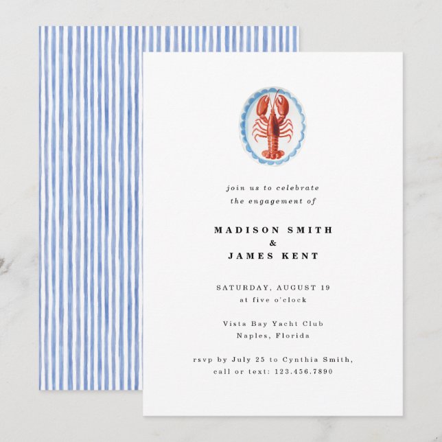 Nautical Lobster Preppy Wedding Engagement Party Invitation (Front/Back)