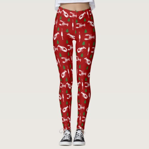 Nautical Lobsters and Buoys Christmas Pattern Leggings