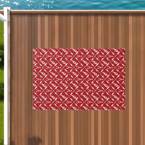 Nautical Lobsters and Buoys Pattern Illustrated Outdoor Rug
