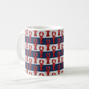 Nautical Lobsters on Navy Blue and Gray Stripes Coffee Mug