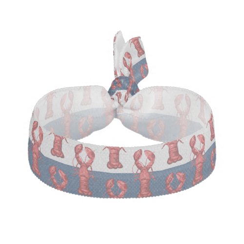 Nautical Lobsters on Navy Blue and Gray Stripes Elastic Hair Tie