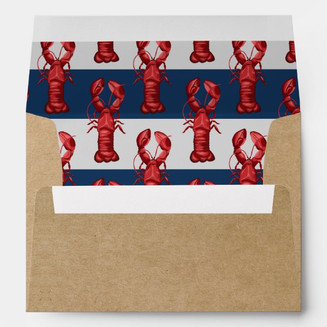 Nautical Lobsters on Navy Blue and Gray Stripes Envelope (Back (Bottom))