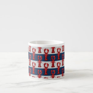 Nautical Lobsters on Navy Blue and Gray Stripes Espresso Cup