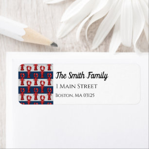 Nautical Lobsters on Navy Blue and Gray Stripes Label