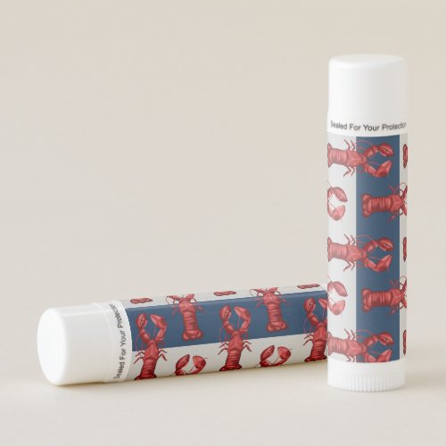 Nautical Lobsters on Navy Blue and Gray Stripes Lip Balm