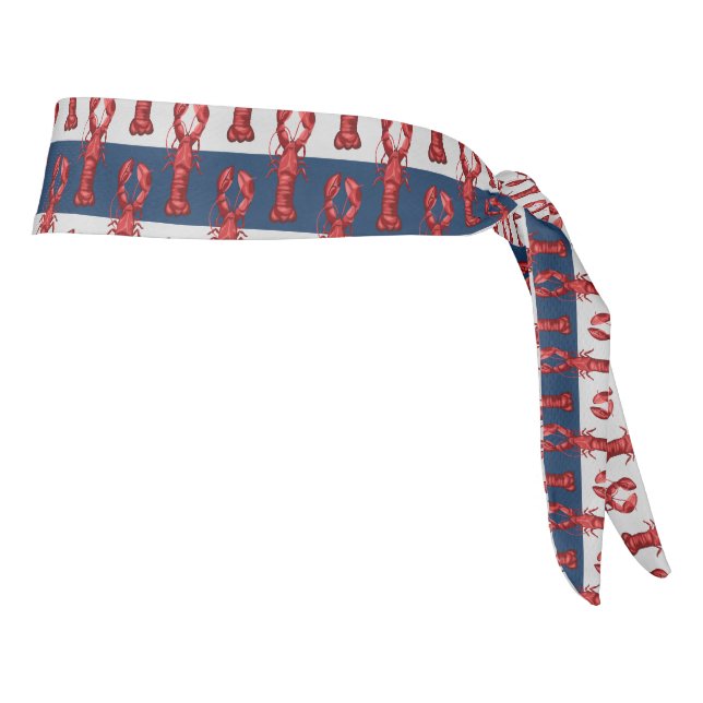 Nautical Lobsters on Navy Blue and Gray Stripes Tie Headband (Rotate 90)