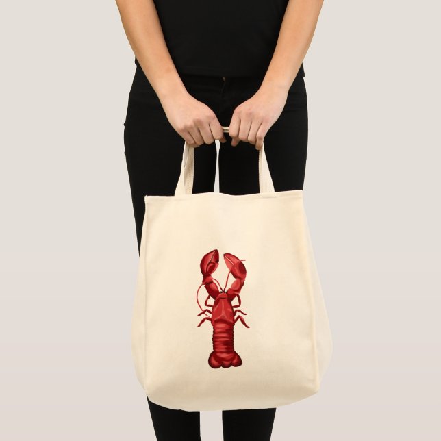 Nautical Lobsters on Navy Blue and Gray Stripes Tote Bag (Front (Product))