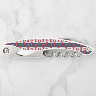Nautical Lobsters on Navy Blue and Gray Stripes Waiter's Corkscrew