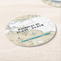 Nautical Logo Latitude Longitude Mackinac Island Round Paper Coaster
