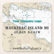 Nautical Logo Latitude Longitude Mackinac Island Square Paper Coaster