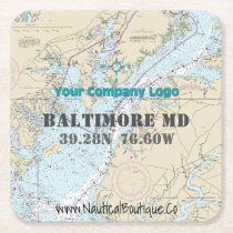 Nautical Logo Latitude Longitude Maryland Chart Square Paper Coaster