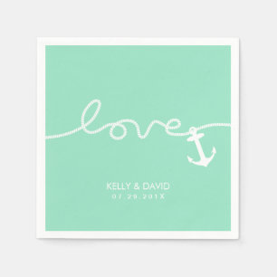 Nautical Love Anchor Seafoam Green Wedding Napkins