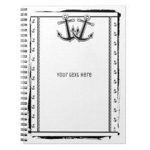 Nautical Love Anchors Beach Black & White Chic Notebook
