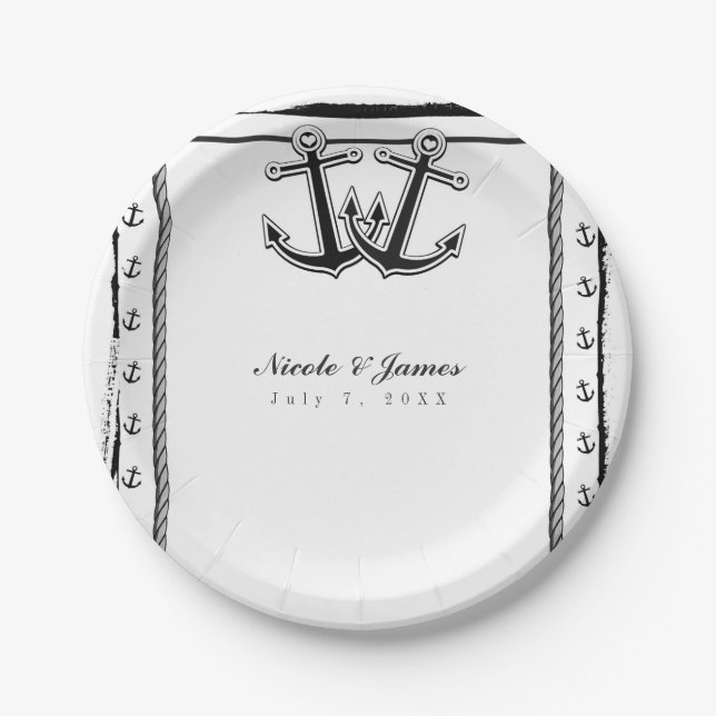 Nautical Love Anchors Beach Wedding Bridal Shower Paper Plates (Front)