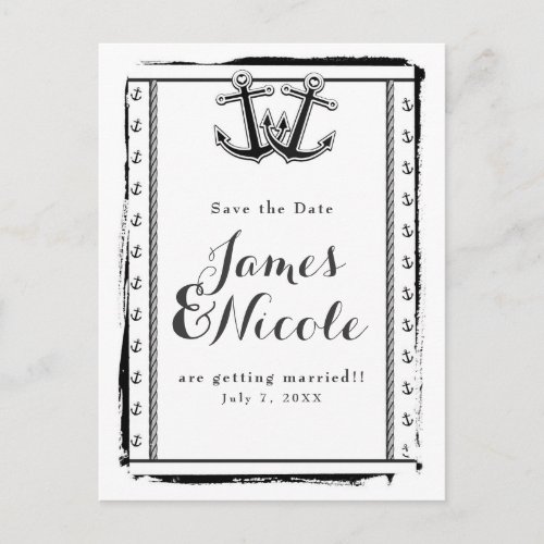 Nautical Love Anchors Beach Wedding Save the Date Announcement Postcard