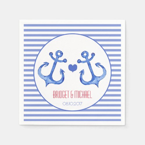 Nautical Love Anchors _ Navy Striped Paper Napkins