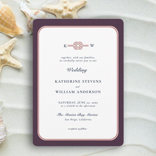 Nautical Love Knot Elegant Burgundy Navy Wedding Invitation