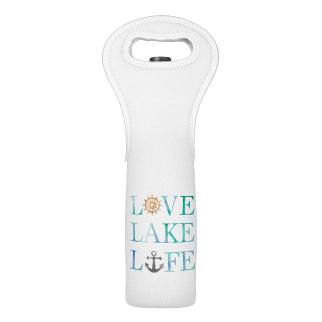 Nautical Love Lake Life Anchor Wheel Typography Wine Bag (Front)