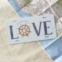 Nautical Love Watercolor Typography + Ship's Wheel License Plate