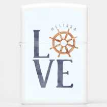 #Nautical Love Watercolor Typography Ship's Wheel Zippo Lighter