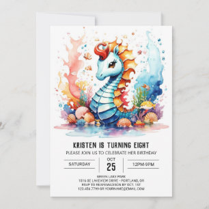 Nautical Magic Coral Seahorse Birthday Invitation