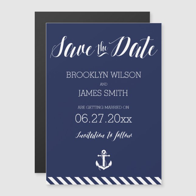 Nautical Magnetic Wedding Save The Date Stripes Magnetic Invitation (Front/Back)