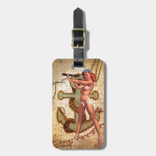 Nautical Map Beach bikini Pin Up Girl Sailor Luggage Tag