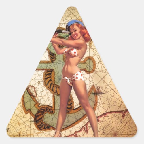 Nautical Map Beach bikini Pin Up Girl Sailor Triangle Sticker