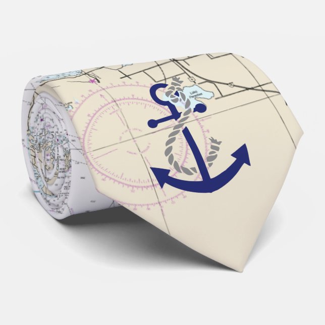 Nautical Map Decor Neck Tie (Rolled)