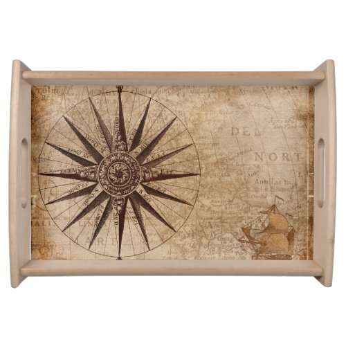 NAUTICAL MAP n COMPASS SERVING TRAY