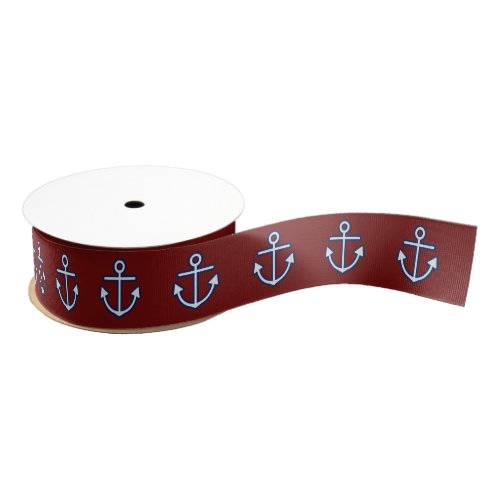 Nautical Marine Anchor Navy Blue White Pattern Grosgrain Ribbon