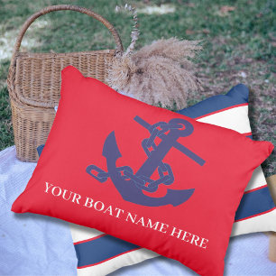 Nautical Marine Anchor Stripe Red Beach House Outdoor Pillow