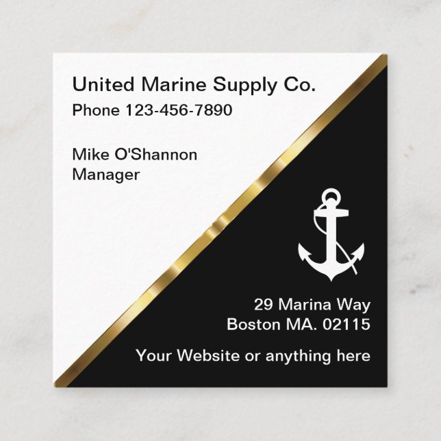 Nautical Marine Boat Supply Square Business Card (Front)