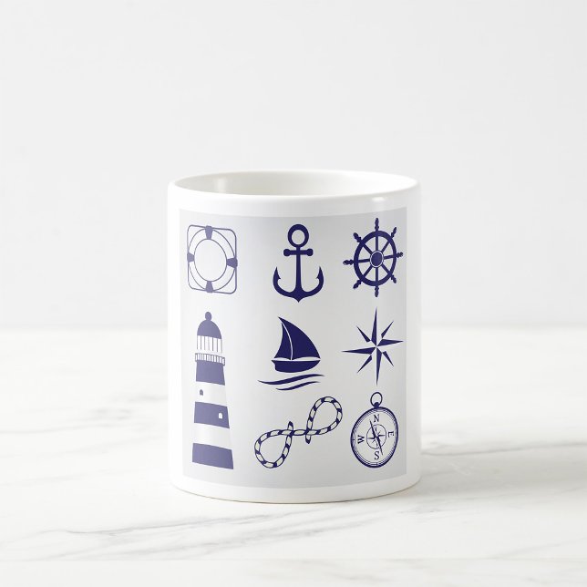 Nautical Marine Elements Navy Blue Coastal Icons Coffee Mug (Creator Uploaded)