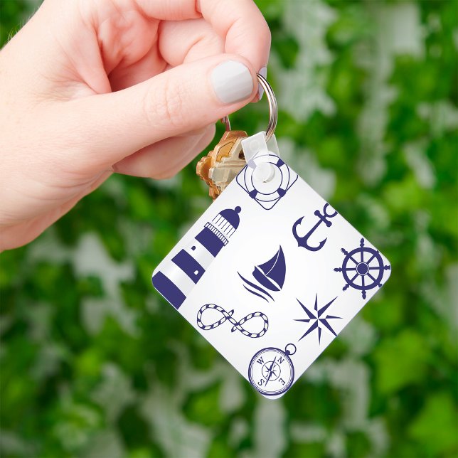Nautical Marine Elements Navy Blue Coastal Icons Keychain (Creator Uploaded)