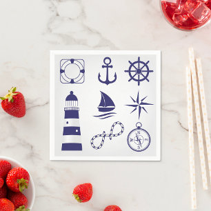 Nautical Marine Elements Navy Blue Coastal Icons Napkins
