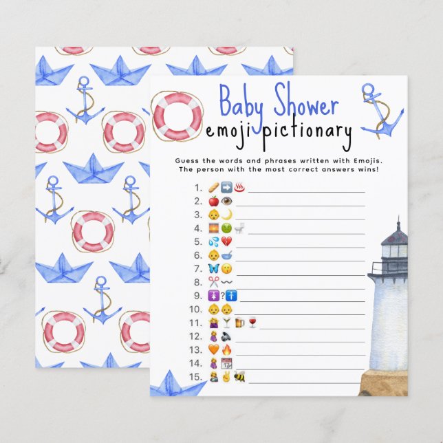 Nautical marine - Emoji picture game baby shower (Front/Back)