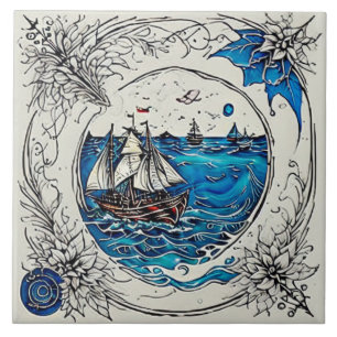Nautical Marine Life traditional ceramic art no 3 Tile